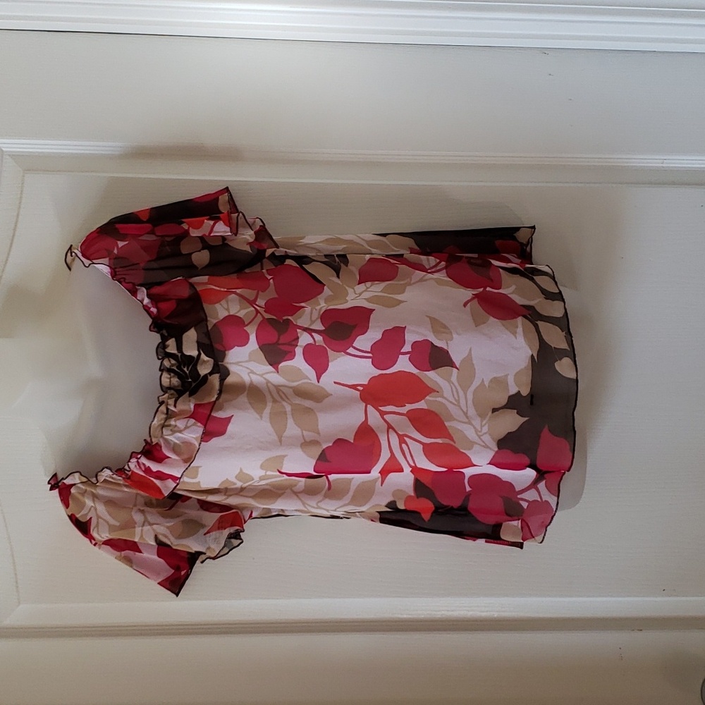 Nicola Pink Y2K Floral Printed Short Sleeve Mesh Top Women's L